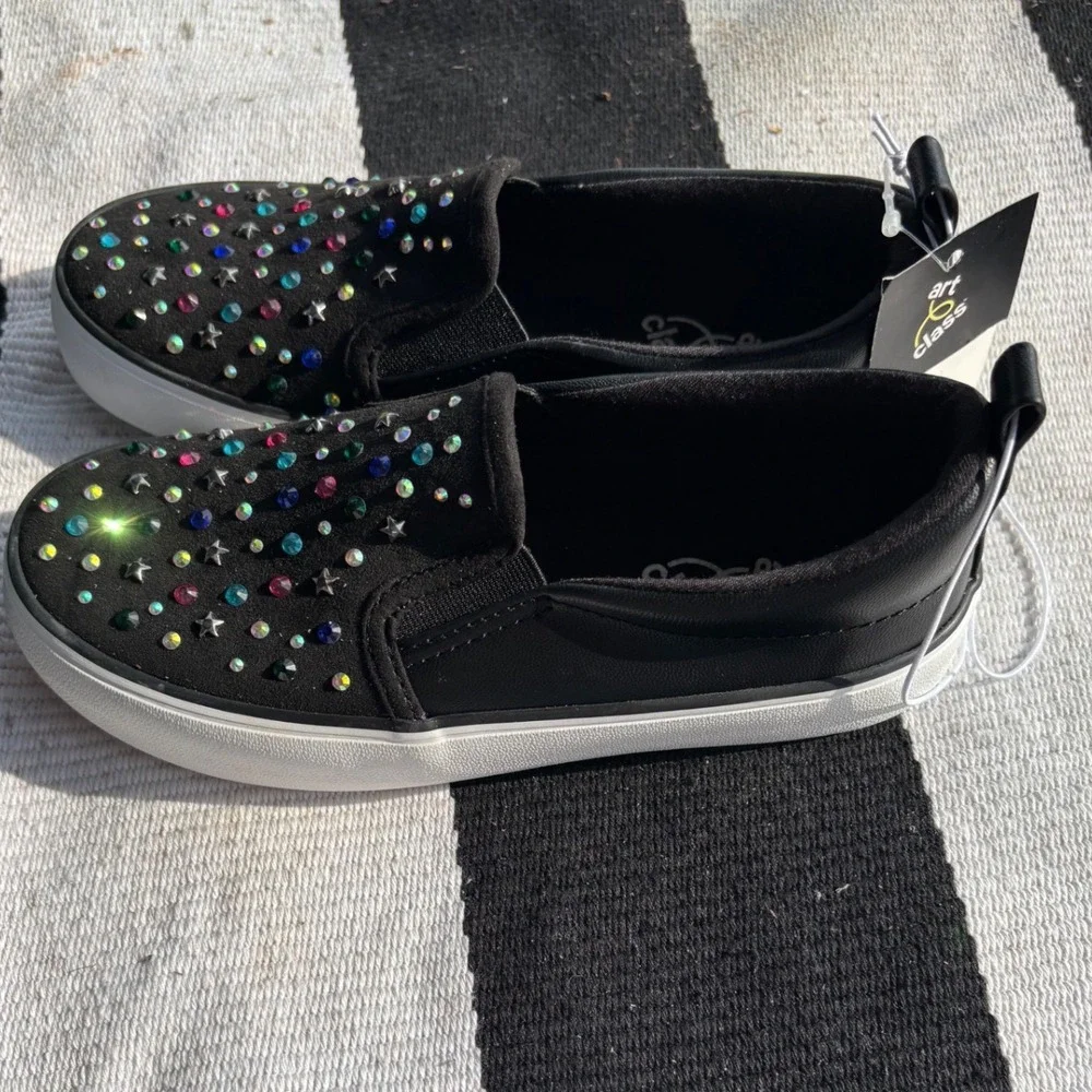 Art Class Kids Black Rhinestone Star Studded Slip On Sneakers Size 13 NEW